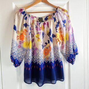Anthropologie Fei Multicolor Boho Silk Tunic Top
